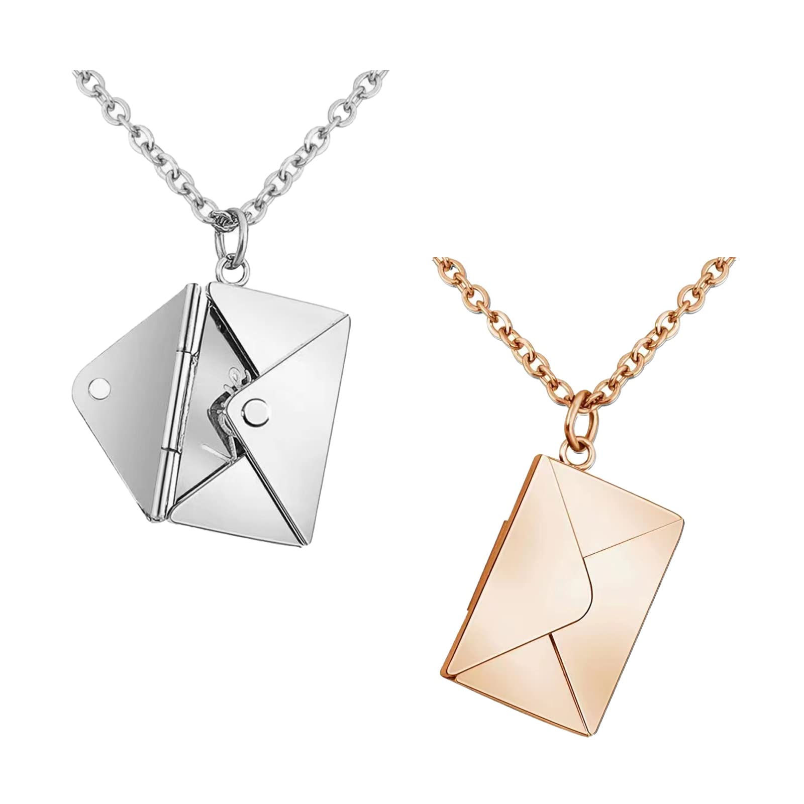 imani 2 pcs Envelope Couple Necklace,Love Letter Locked Necklace for Women,Stainless Steel Necklace for Girls,Lover Secret Letter Necklace.