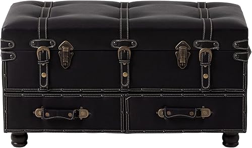 Banco de almacenamiento vintage tapizado de mediados de siglo, banco otomano de almacenamiento acolchado para pasillo, entrada, dormitorio, negro