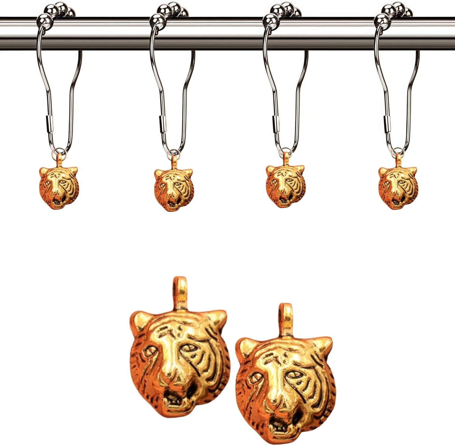 12Pcs Tiger Shower Curtain Hooks Rings Shower Rings for Curtain, for Bathroom Shower Rods Shower Hooks Shower Rings for Curtain(Gold)