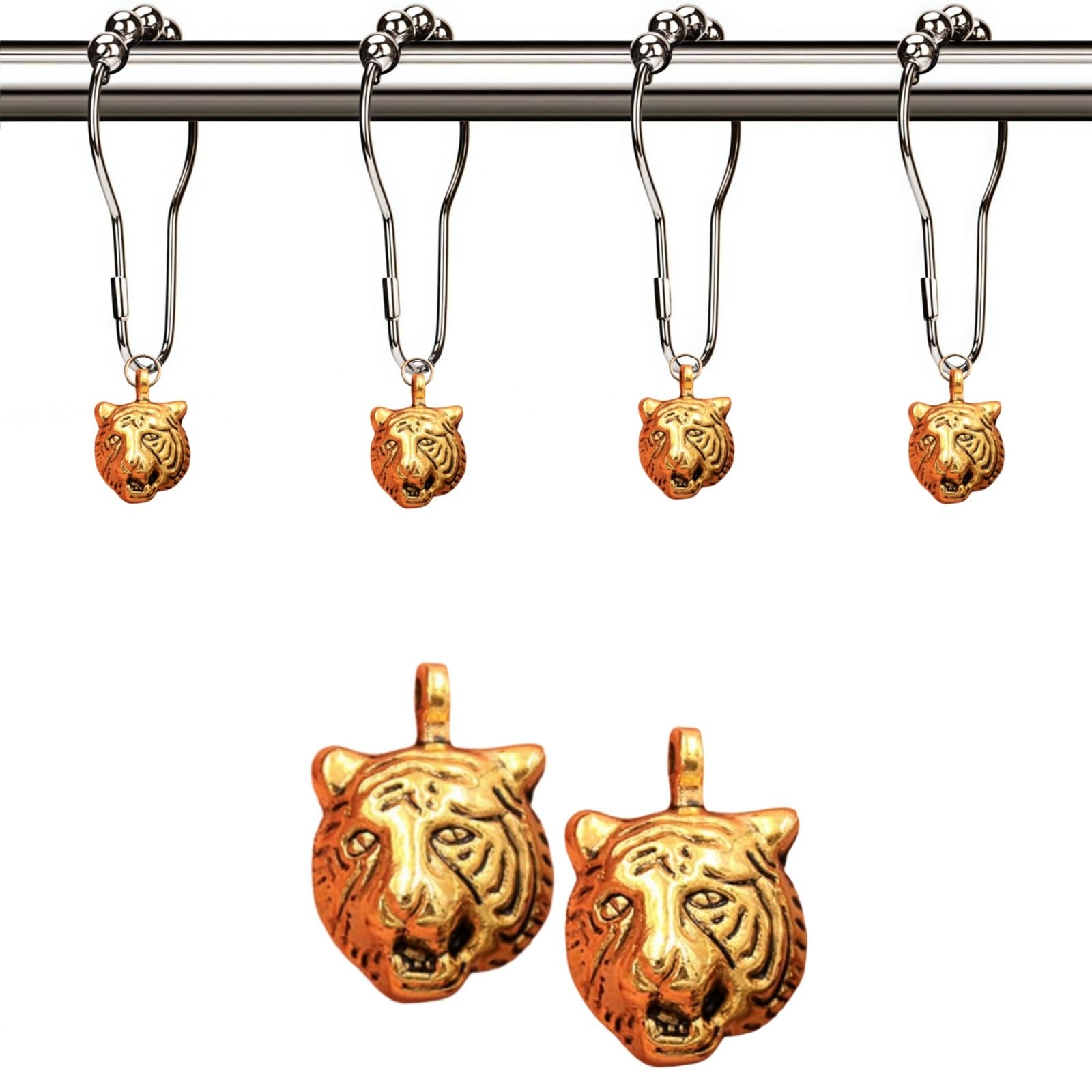 12Pcs Tiger Shower Curtain Hooks Rings Shower Rings for Curtain, for Bathroom Shower Rods Shower Hooks Shower Rings for Curtain(Gold)