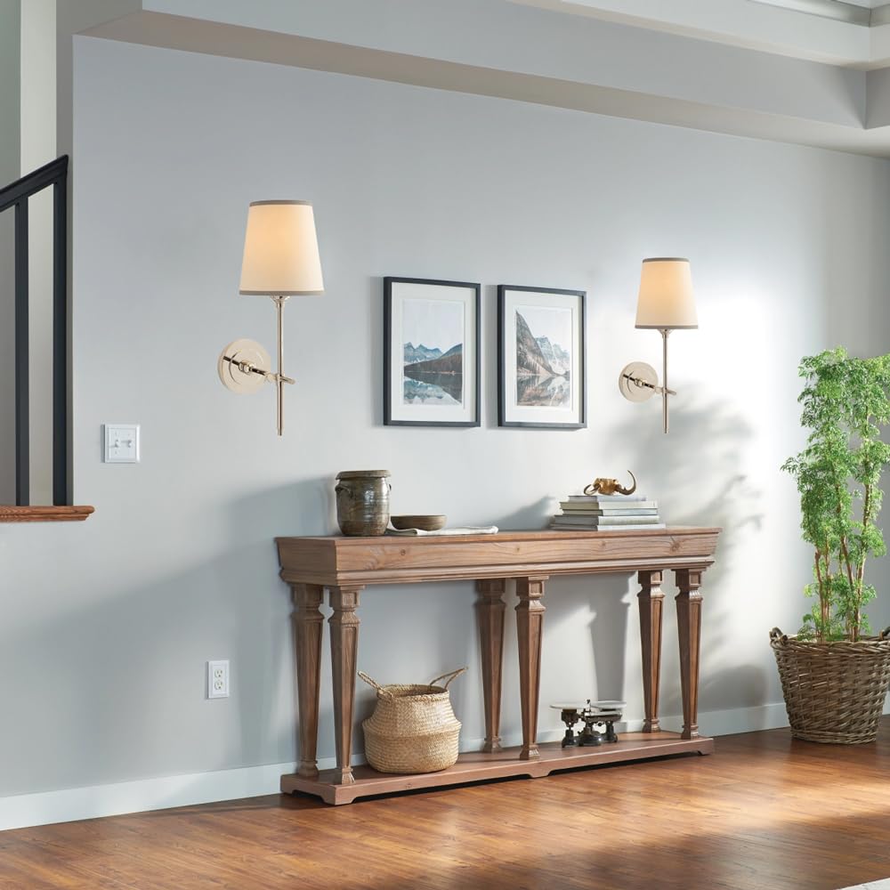 Apliques de Pared Modernos Interior Retro Industrial con Pantallas de Tela de Lino Casquillo E14 Soporte de Columna Luz para Tocador de Baño Dormitorio Sala de Estar O Espejo (Níquel)