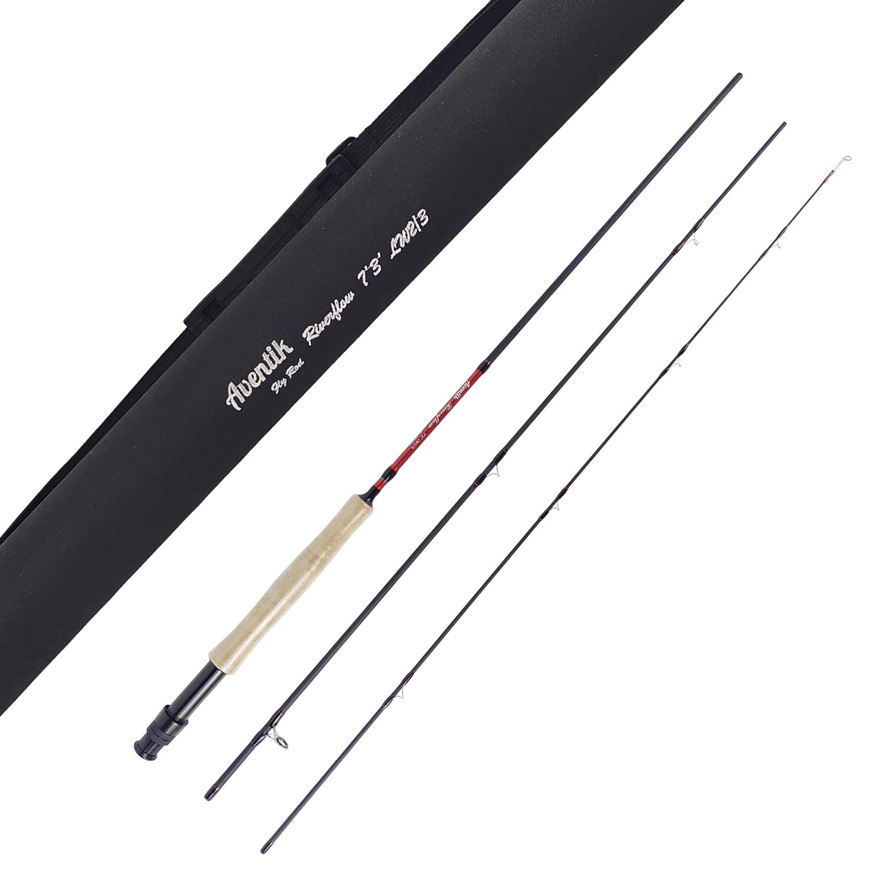 Aventik Fly Fishing Rod with Tube, 3-Piece (0/1wt, 2/3wt) & 4-Piece (3/4wt, 5/6wt), Carbon Fiber Fast Action Ultra-Portable Travel Fly Rod (Riverflow Series)