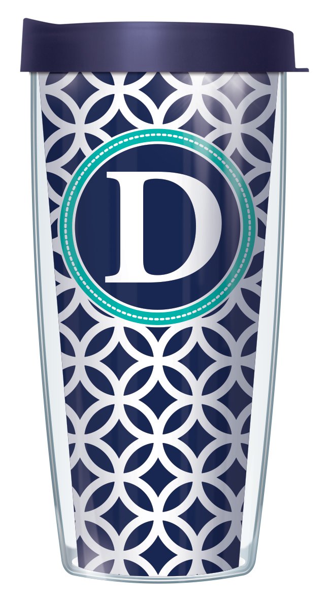 Navy Roundabout with Letter"D" On Wrap Navy Initial 22 Oz Super Traveler Tumbler Mug with Lid