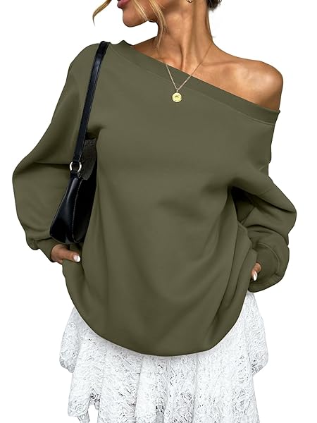Womens Fleece Lined Sweatshirt Off Shoulder Long Sleeve Pullover Top Oversized Shirt Basic Slouchy Clothes 2026