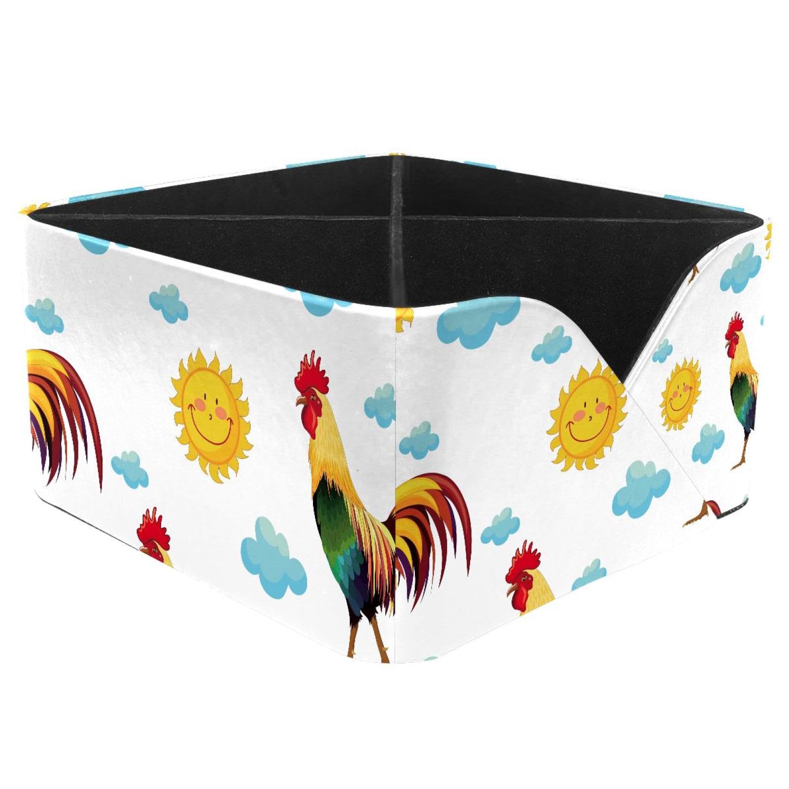 KengjuTesu Rooster Sun Cloud Animals Pattern Desktop Organizer Pen Holder, Rectangular Pencil Cup for Office, Study and Makeup Stations
