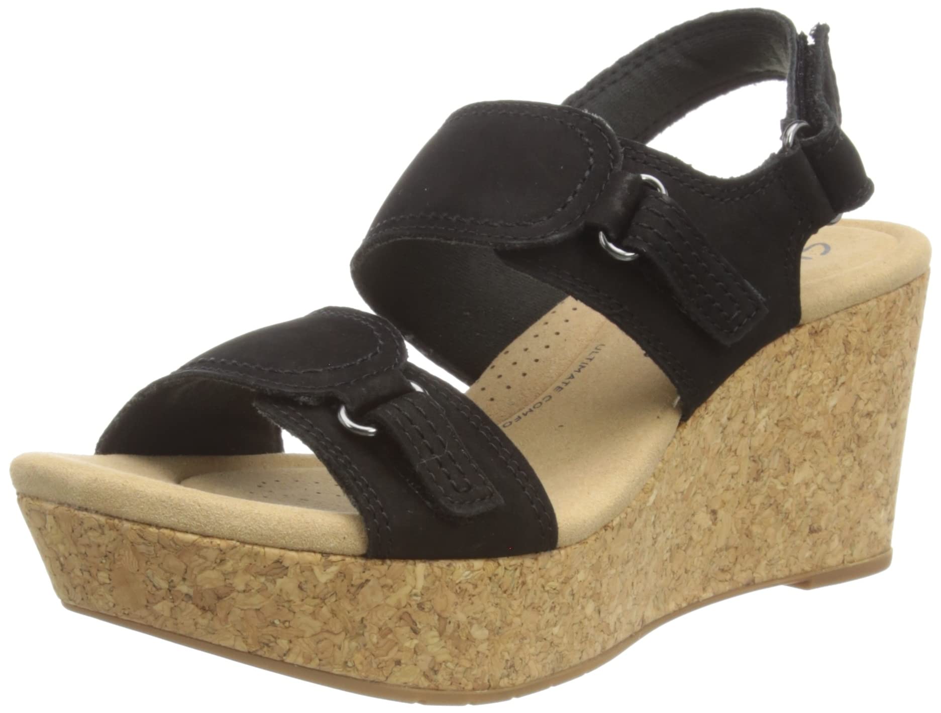 Clarks Women's Rose Lane Wedge Sandals, black, 39.5 EU Schmal