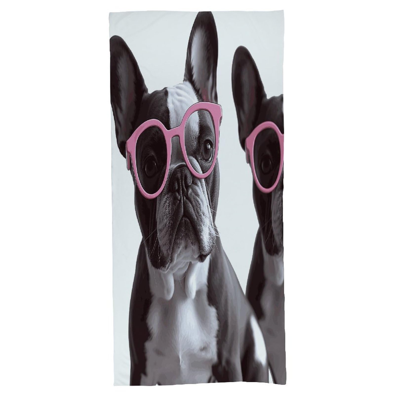 Fekiloot Men's Style French Bulldog Pink Glasses Bath Towel Highly Absorbent,Beach Towels For Wo,Pool Towel Bathroom Essential For Beach,Gym,Travel, Camp