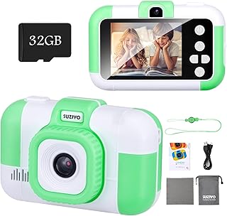 SUZIYO Kids Video Camera, Best Christmas Birthday Gifts Toys for Children, Toddlers Selfie Digital Camcorder 1080P Dual Lens 2.4 Inch HD for Age 3-8 Years Old Boys & Girls (with 32G SD Card, Green)