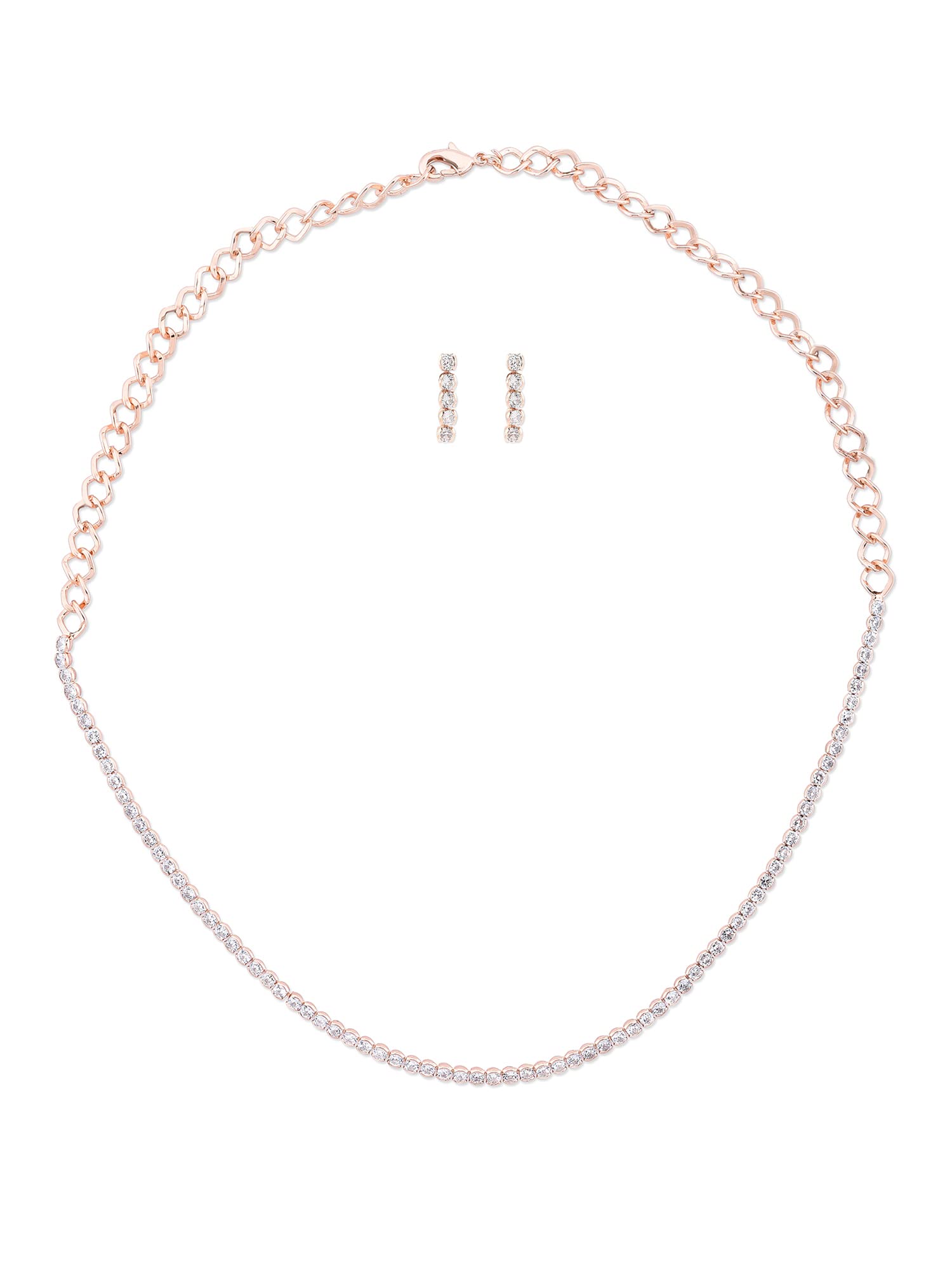 ZAVERI PEARLS Rose Gold Contemporary Cubic Zirconia Sleek Chain & Earring Set For Women-ZPFK15233 (B0BRXLXRDL) Amazon Price History, Amazon Price Tracker