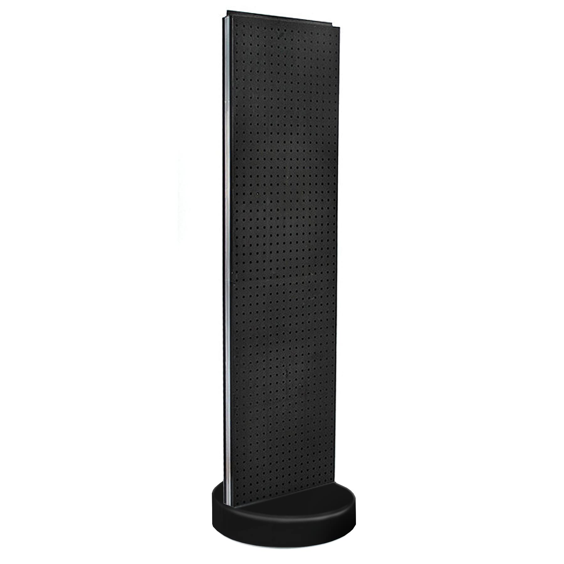 Azar Displays 700780 TWO-SIDED PEGBOARD FLOOR DISPLAY W/C-CHANNEL SIDES ON REVOLVING ROUND STUDIO BASE. PANEL SIZE: 16"W X 60"H, (Black Midnight)