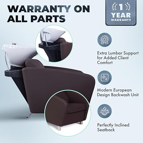 Miniatura 5 de Buy-Rite Shelby - Mueble de lavado a espalda  Silla profesional de salón con cuenco de porcelana inclinable, boquilla doble, rompedor de vacío,