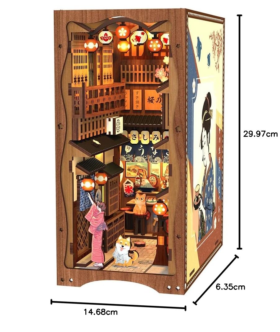 CUTEBEE Kit de bricolaje para libros para casa de muñecas, estantería para libros, decoración de pasillo, kit de creación de modelos de sujetalibros con luz led (bajo el cerezo)