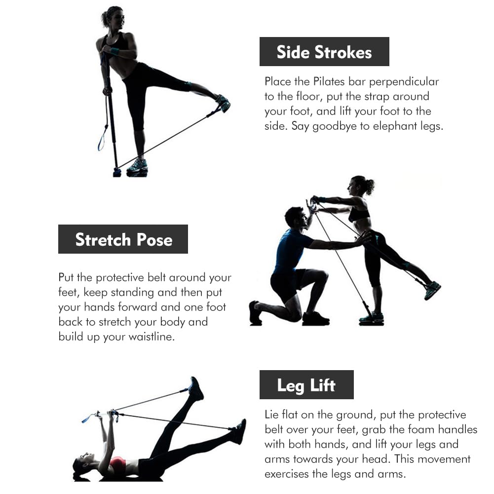 Kit de barre de pilates avec bande de résistance, bandes de résistance portable, barre de Pilates pour la maison et la salle de sport, bodybuilding, yoga, pilates bâton avec dragonne pour les pieds