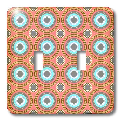 Interrupteur double à bascule robuste avec plaque décorative cercles bleu orange 3dRose - 3