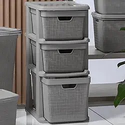 Gaveteiro Organizador Grande de Chão com 3 Gavetas 15-15-22 Litros em Plástico Juta RVS E-commerce (Cinza)