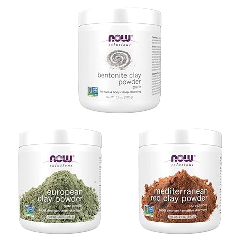 Bundle of NOW Solutions, polvo de arcilla de bentonita, 11 onzas + NOW Solutions, polvo de arcilla europea, 14 onzas + NOW Solutions, polvo de