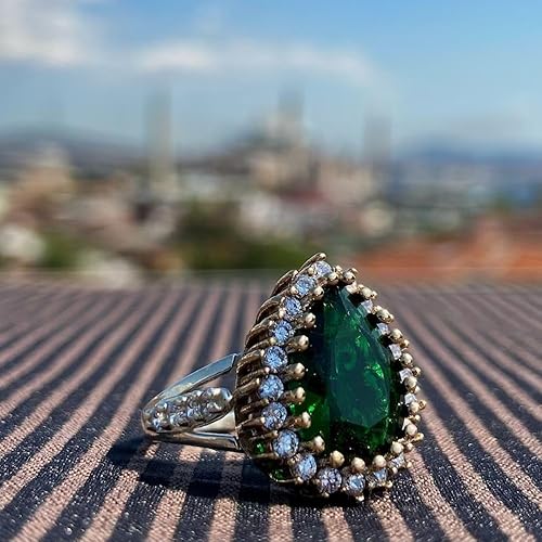 Miniatura 2 de Ssjewel 3 Ct Pear Diamond Two Tone Art Deco Ottoman Style Vintage Engagement Ring For Women 14K Gold Plated Hurrem Sultan Wedding Ring 925 Sterling