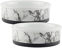 Bone Dry Marble Ceramic Pet Bowls Set of 2, Medium 6" Non-Slip Base, Dishwasher Safe for Dogs & Cats