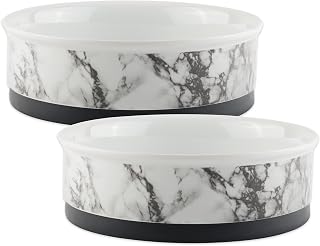 Bone Dry Marble Ceramic Pet Bowls Set of 2, Medium 6" Non-Slip Base, Dishwasher Safe for Dogs & Cats