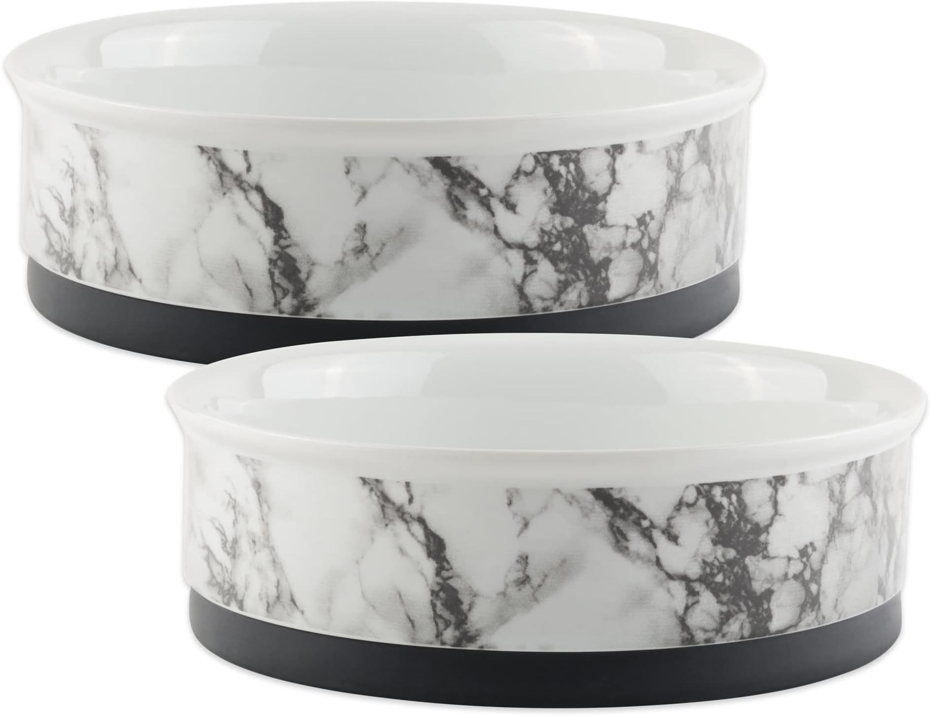 Bone Dry Pet Bowl Collection Ceramic Set, Medium, Marble, 2 Count White