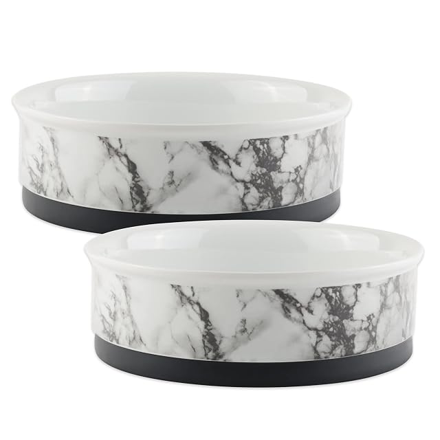 Bone Dry Pet Bowl Collection - Juego de cerámica, Grande, mármol, 2 Unidades, Color Blanco