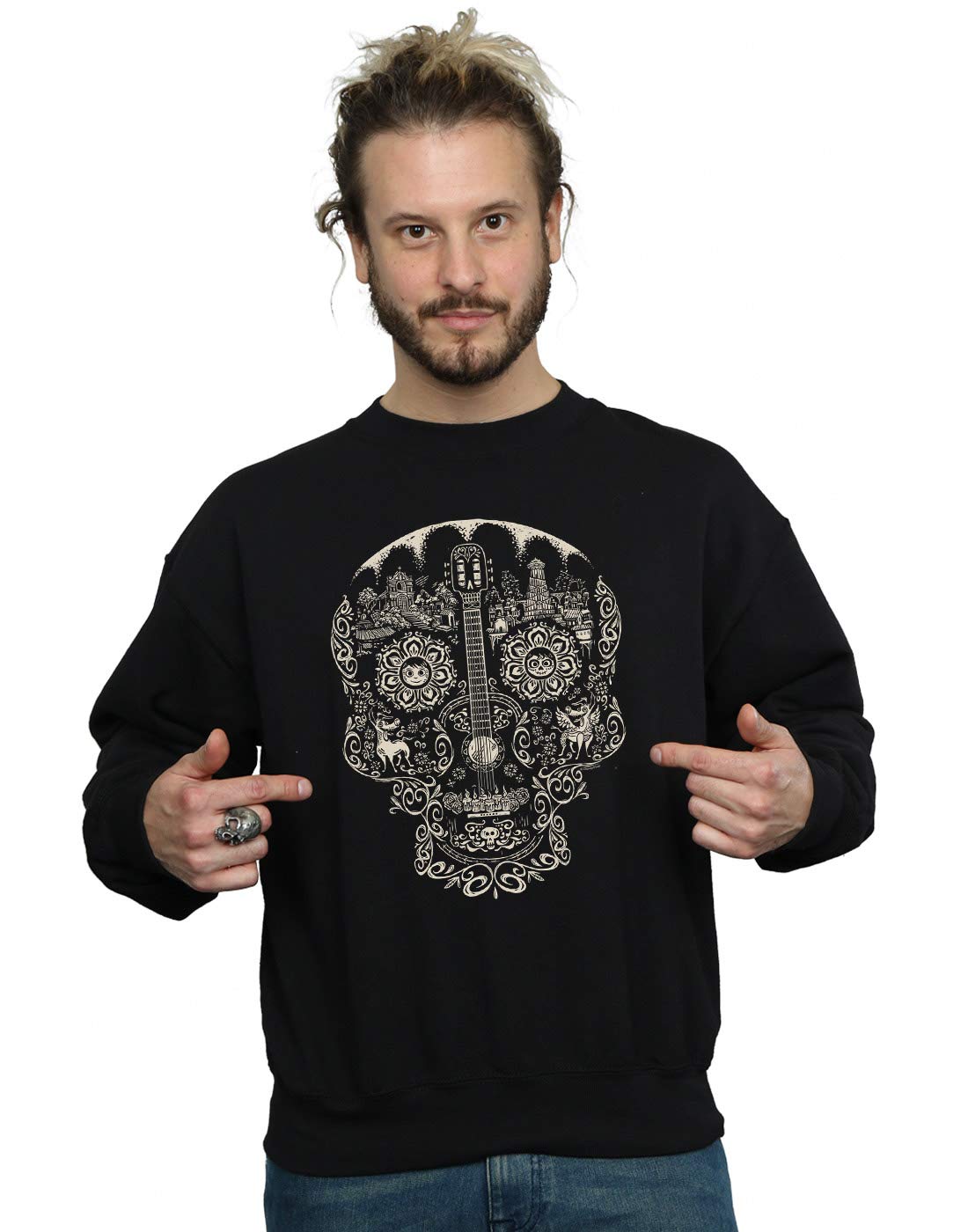 Absolute Cult Men's Black Disney Coco Skull Mono Pattern Sweatshirt XX-Large