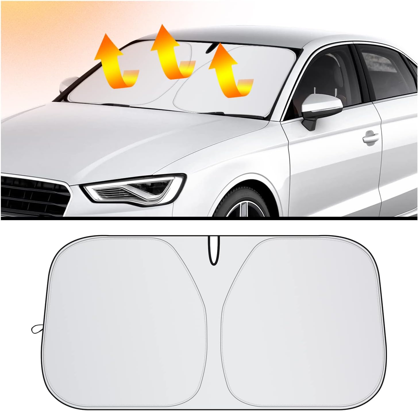 Car Windshield Sun Shade - Portable Folding Strong UV&Heat Resistant Sun Blocker- Keeps Car Cool,Universal Windshield Cover Sun Shade Fit Car, Truck, SUV (L/59x31.51inch)