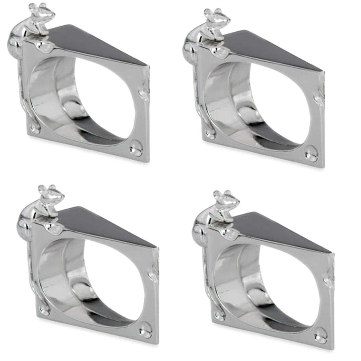 Serviettenring Maus und Käse 5,5x3,5x2,0 cm 4er Set Premium Silber Plated edel versilbert in Top Verarbeitung. Fertig zum verschenken mit schicker Geschenkverpackung
