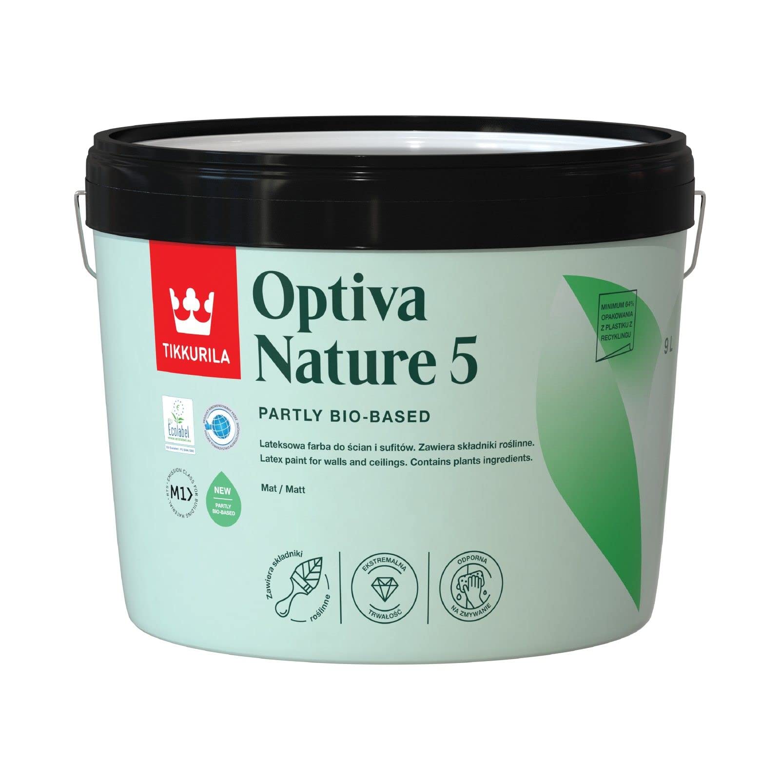 TIKKURILA Optiva Nature 5 - Bio Based & Zero Voc - Eco Friendly Durable Matt Paint For Walls & Ceilings - 10 Litres