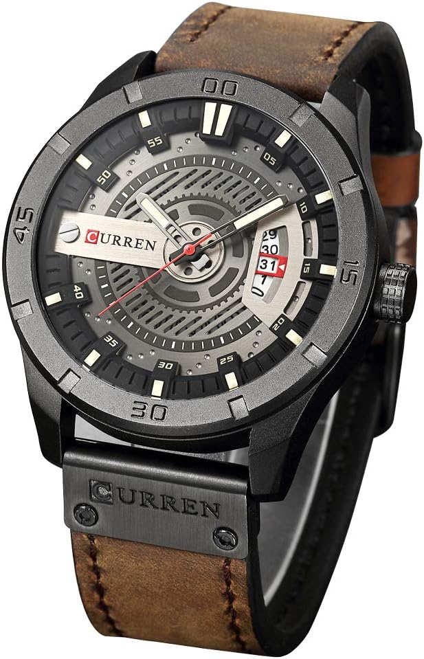 Quartz Watch For Men, Waterproof Analog Watches, Business Leather Strap Men's Wristwatch with Date 8301ï¼ˆBlack-Coffeeï¼‰