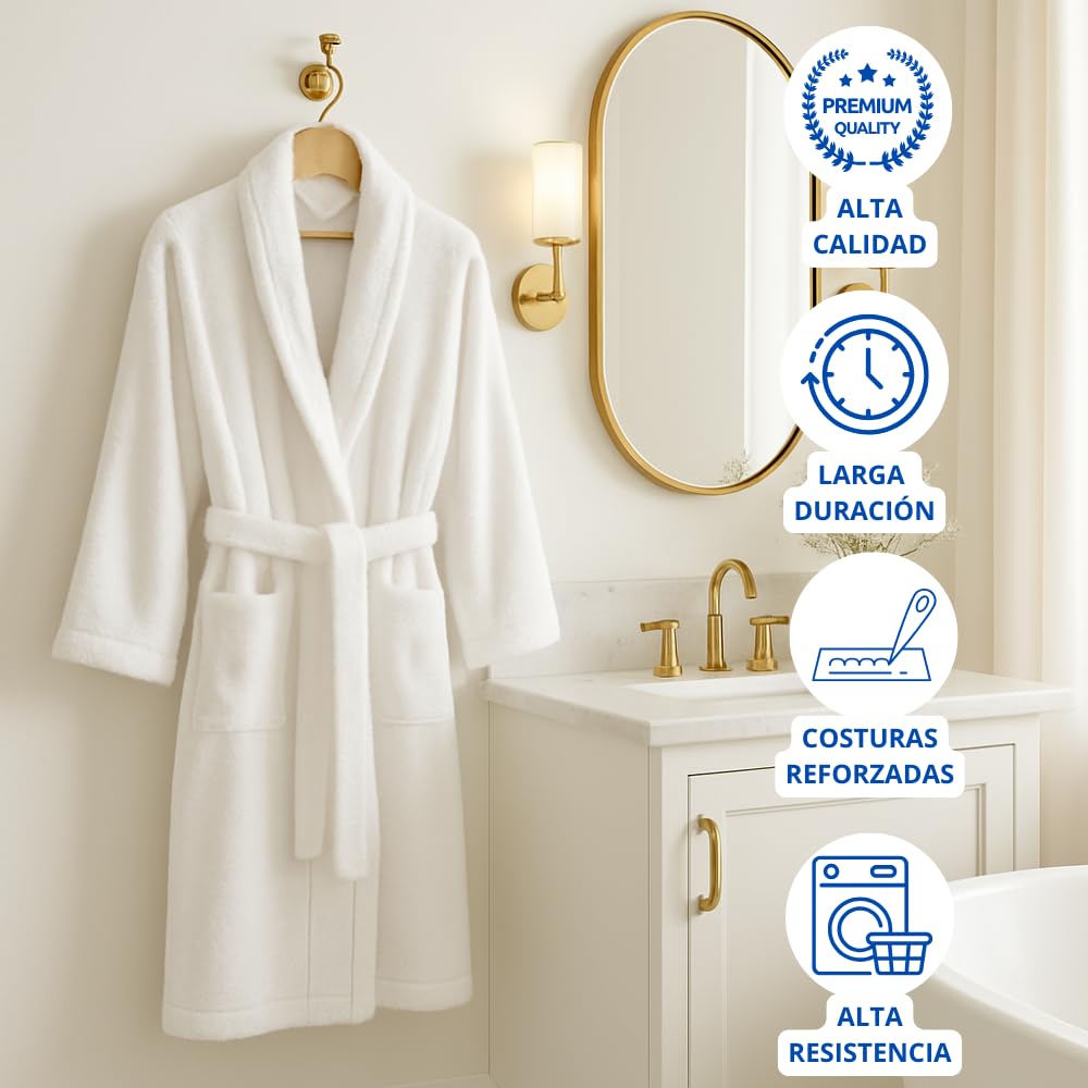 DECASATEXTIL Albornoz Mujer y Hombre - Bata Baño Unisex Ducha 100% Algodón 450g/m² – Suave, Secado Rápido y de Larga Duración