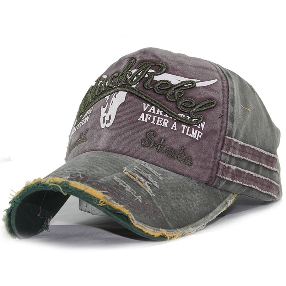 Hksichengkejiuk Unisex Green Vintage Baseball Cap Cotton Sun Hat Adjustable Distressed Snapback Cap Edge Grinding Do Old Hat Travel Peak Cap Outdoor Sports Cap For Women Men Running Fishing Hiking Camping Beach 55-60Cm