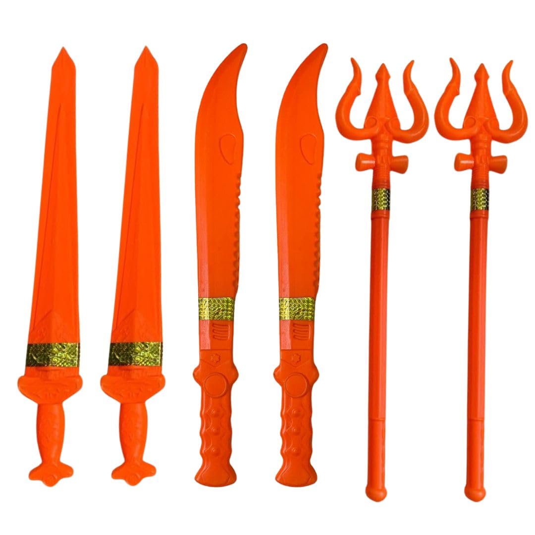 Vidhyapati Plastic Weapon Role Play Toy for Kids | Smooth Edges Activity Toy. (2-Trishul/2-Talwar/2-Khanjar (Combo - 6 Pcs))