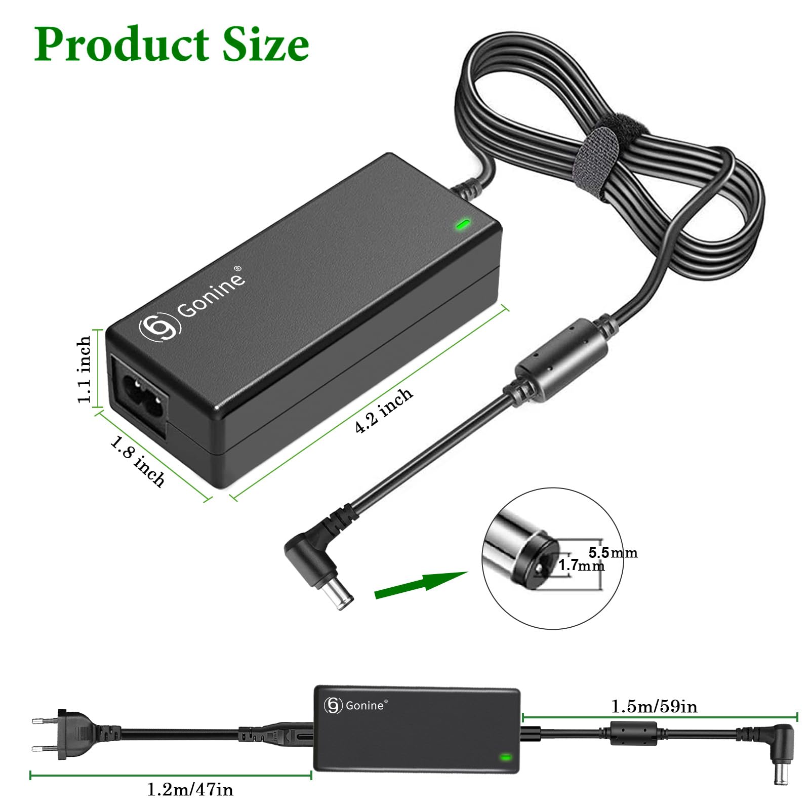 19V 3.42A AC Adapter Ladegerät für Acer Monitor | 19V Netzkabel für Acer-Monitor R240HY SB220Q SA230 S231HL S232HL H236HL S202HL S230HL S240HL S220HQL S271HL(5.5mm*1.7mm)