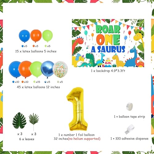 Miniatura 5 de Cheereveal One A Saurus Dinosaur - Kit de decoración de primer cumpleaños con telón de fondo de rugido Oneasaurus y arco de guirnalda de globos