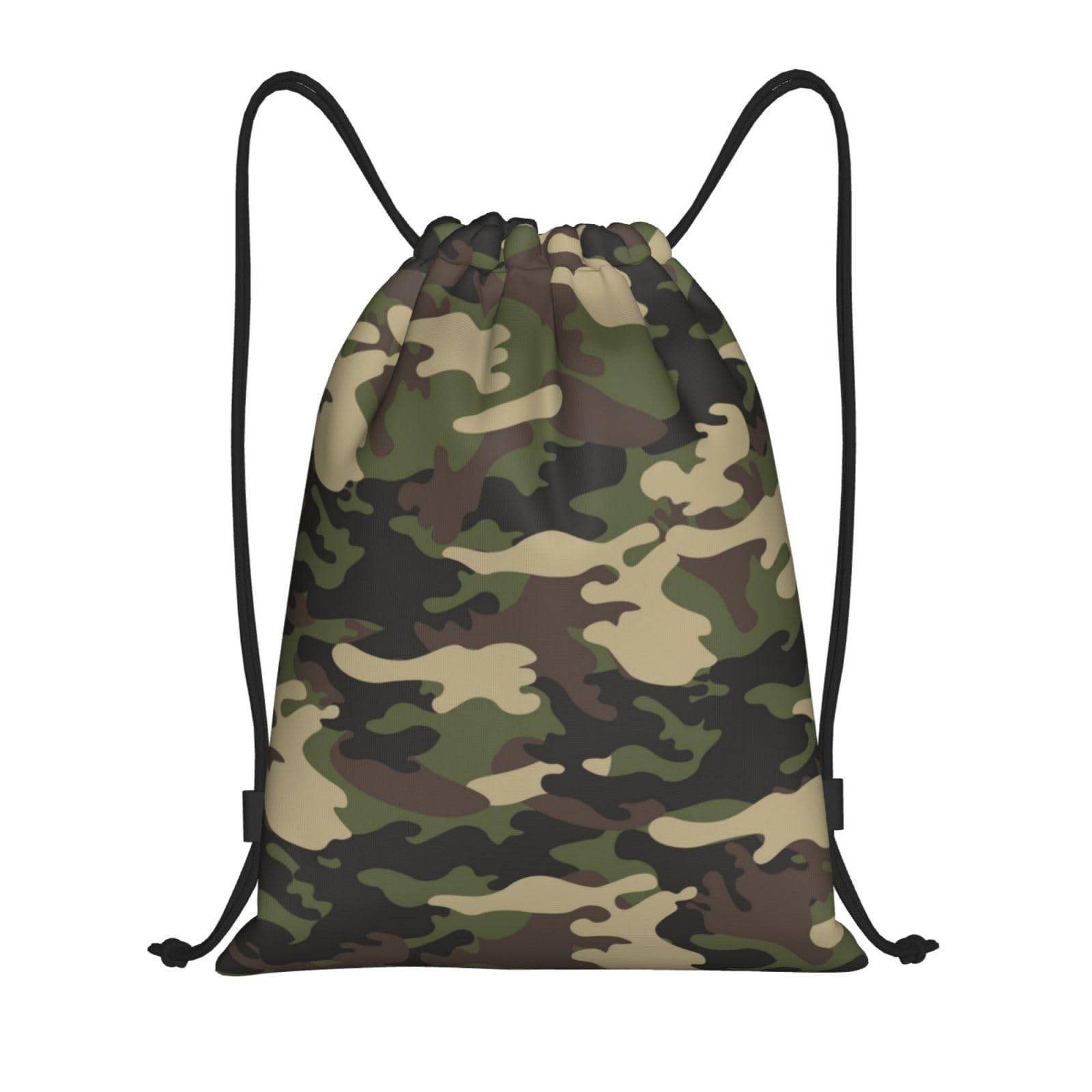 Pazacon Camo Drawstring Backpack Cool Camouflage Drawstring Bags Gym Sports Bag Army Green Cinch Bag Camo Polyester Sackpack Woodland Travel Storage