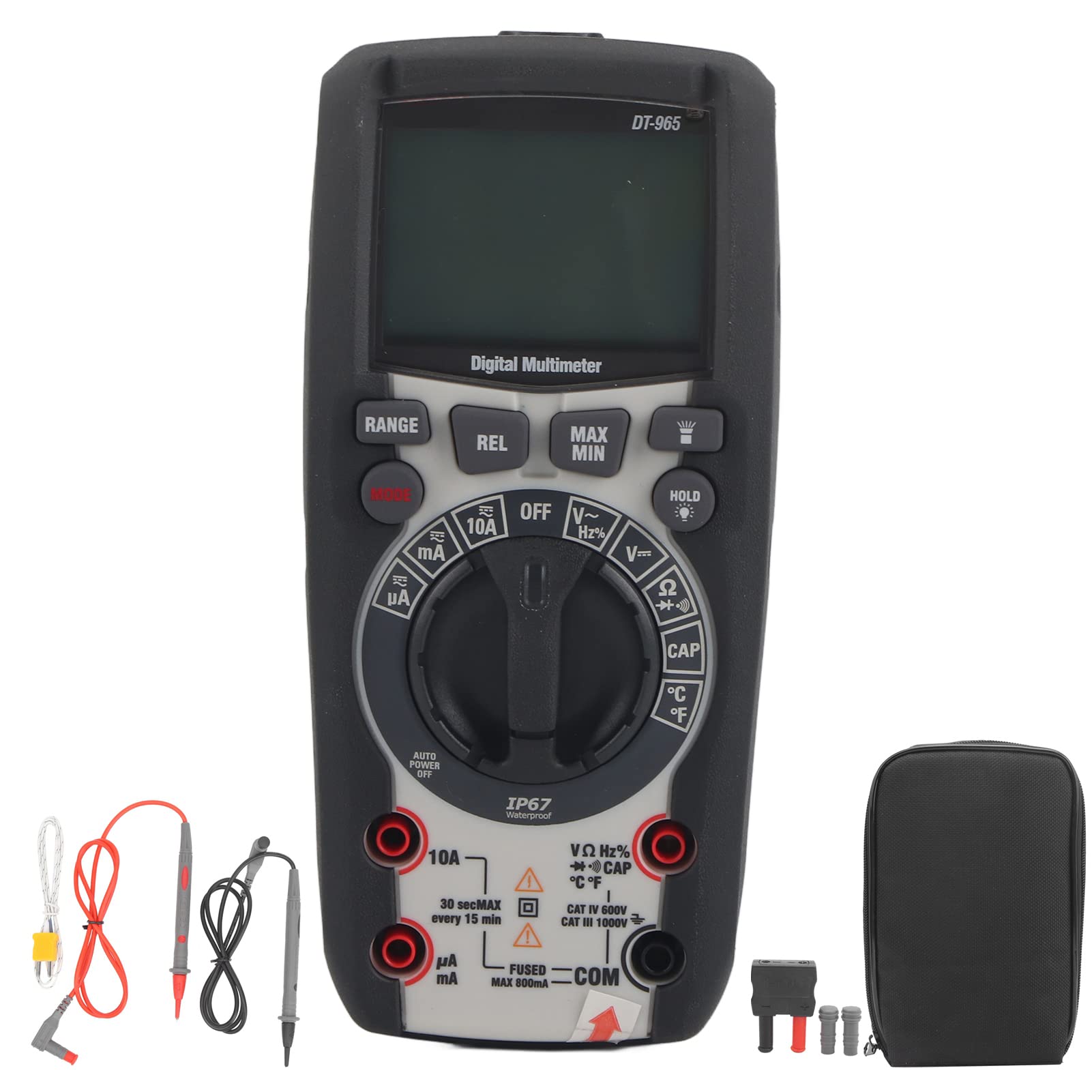Wakects Multímetro Digital, ABS 6000 Cuentas AC DC Multímetro con Carcasa IP67, Voltaje Resistencia Corriente Capacitancia Frecuencia Probador de Temperatura para Electricistas Hogar Bricolaje