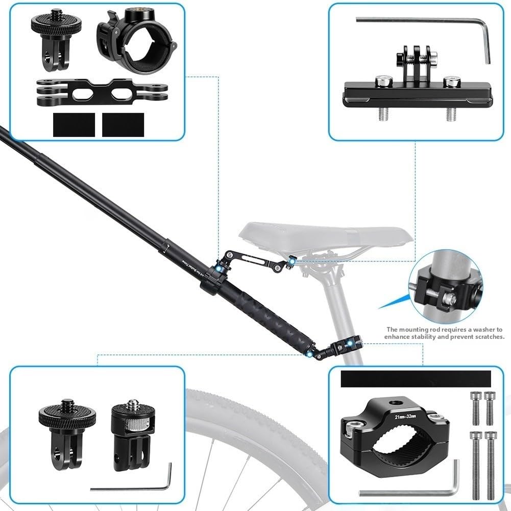 Für Insta360-kompatible Fahrradhalterung aus Aluminiumlegierung, verstellbare Stangenlänge 112,5 cm, funktioniert mit DJI-Plattformen