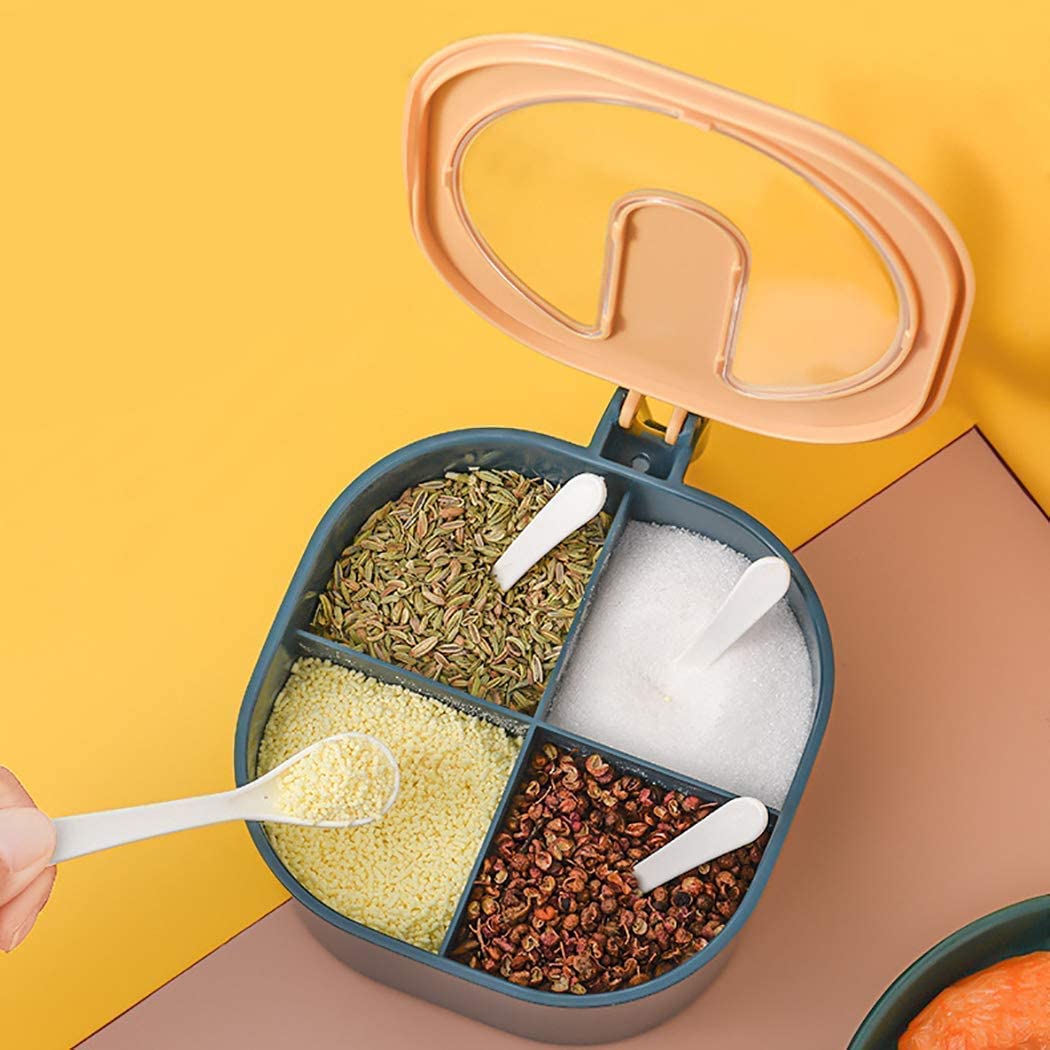 Seasoning Container 4 Compartments Seasoning Box Spice Jar Condiment Container Kitchen Spice Box Salt Jar with Spoons (Multi Colour, Plastic) — Amazon image 4