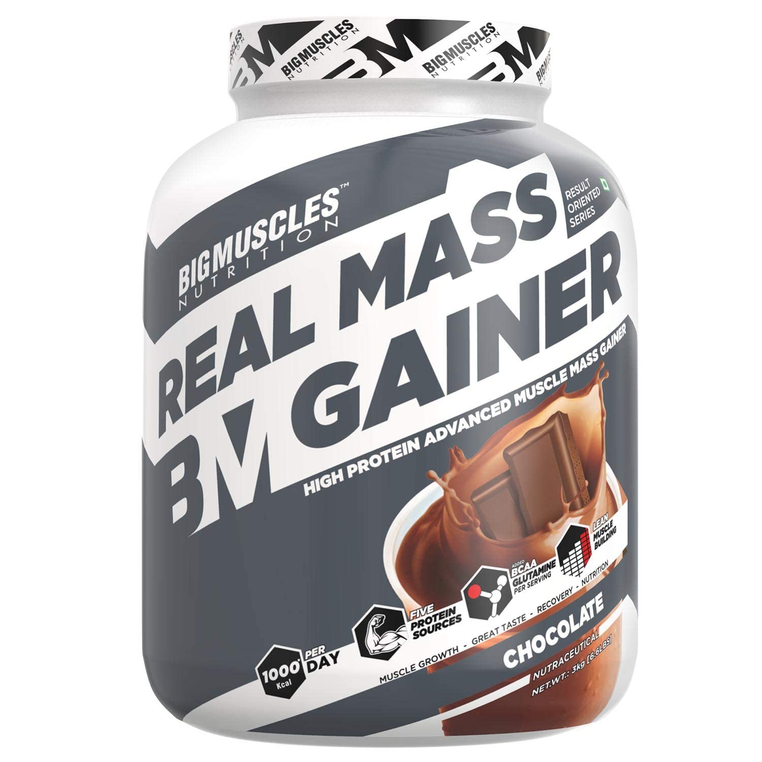 Bigmuscles Nutrition Real Mass Gainer [3Kg, Chocolate] | Lean Whey Protein Muscle Mass Gainer | Complex Carbohydrates, | 1000 Calories | Reduces Muscle Breakdown | Boosts Metabolism