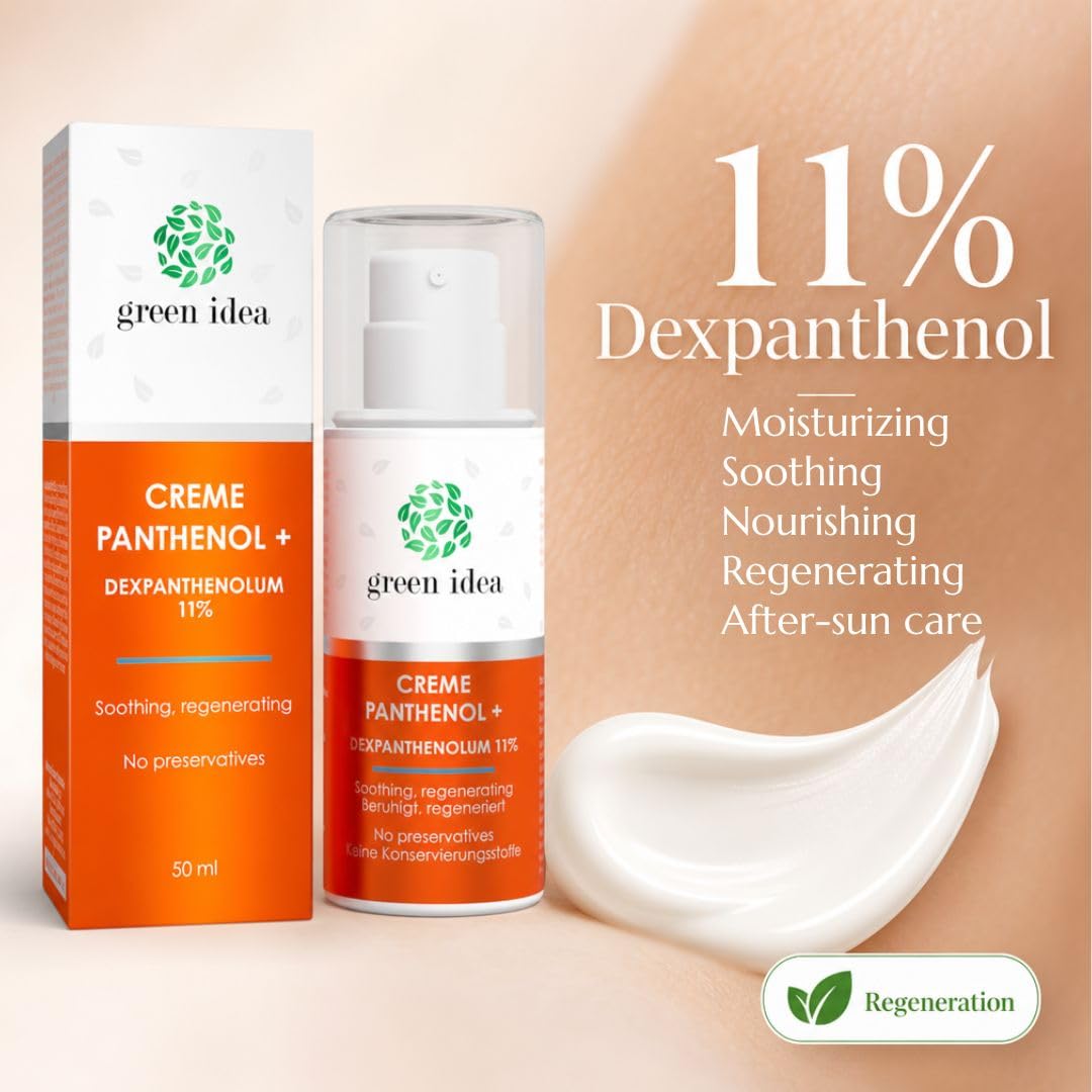 Green idea PANTHENOL krem 11%, 50 ml | Wysoka zawartość dekspantenolu, Aloes, nagietek, rokitnik, Pielęgnacja po opalaniu, Pantenol na rany i maść lecznicza