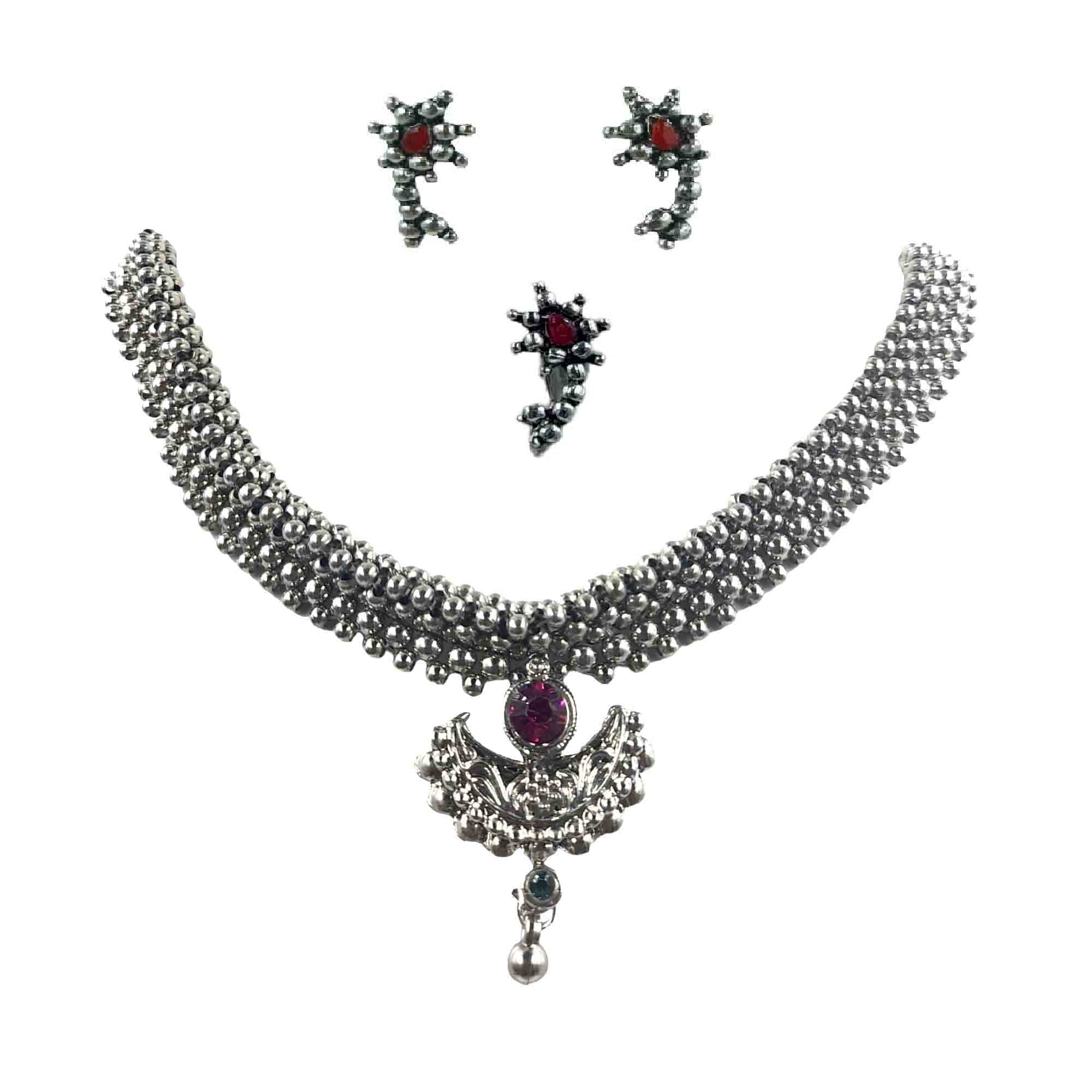 Swaroop Designer Womens Oxidised Silver Kolhapuri Maharashtrian Silver Thushi Necklace Jewelry Set AB0185 (B09MNJ2NN8) Amazon Price History, Amazon Price Tracker