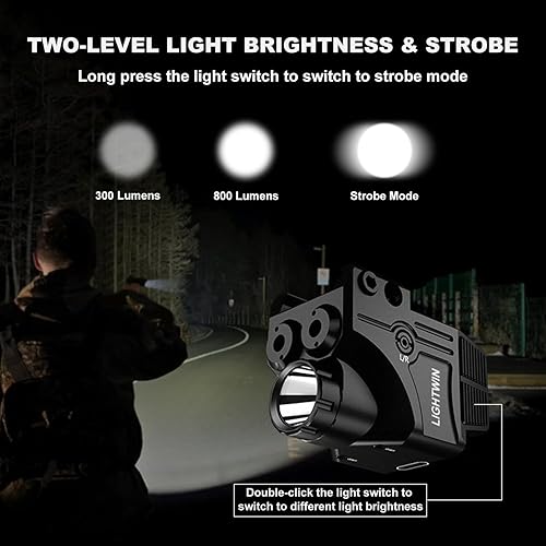 Miniatura 3 de Combo de luz láser roja verde púrpura azul, linterna táctica de 800 lúmenes con mira láser, batería recargable USB incorporada, haces de luz láser