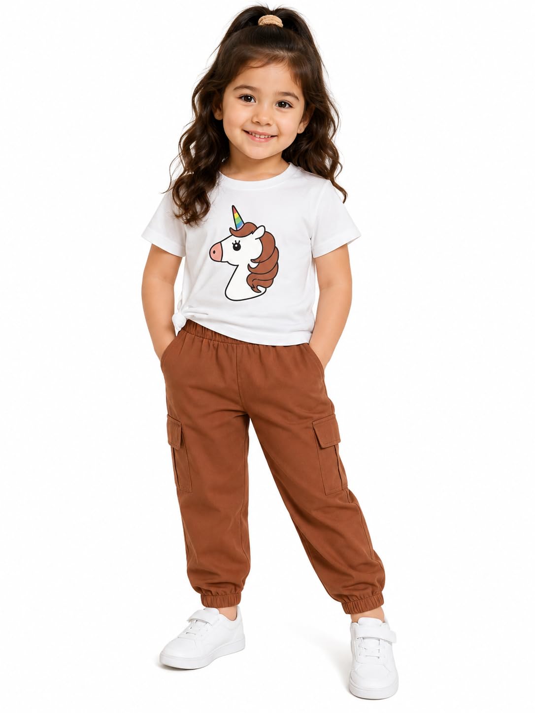 Girls Graphic Print T-Shirt and Lavender Cargo Jogger Set-picture-54