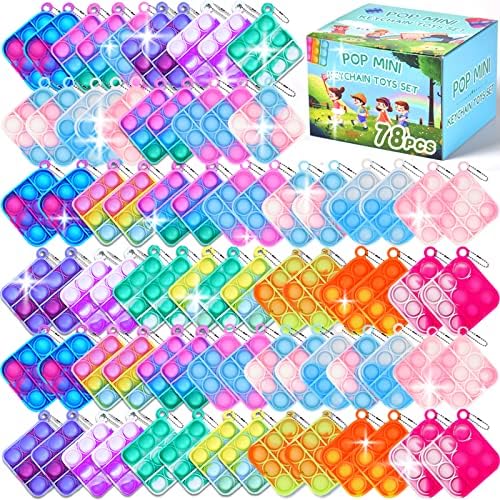78Pcs Party Favors for Kids 3-5 4-8 Fidget Toys Bulk Mini Pop Keychain Sensory Toys Stocking Pinata Stuffers Birthday Carnival Treasure Classroom Prizes Toddler Toys Fidget Pack Stress Relief Toys