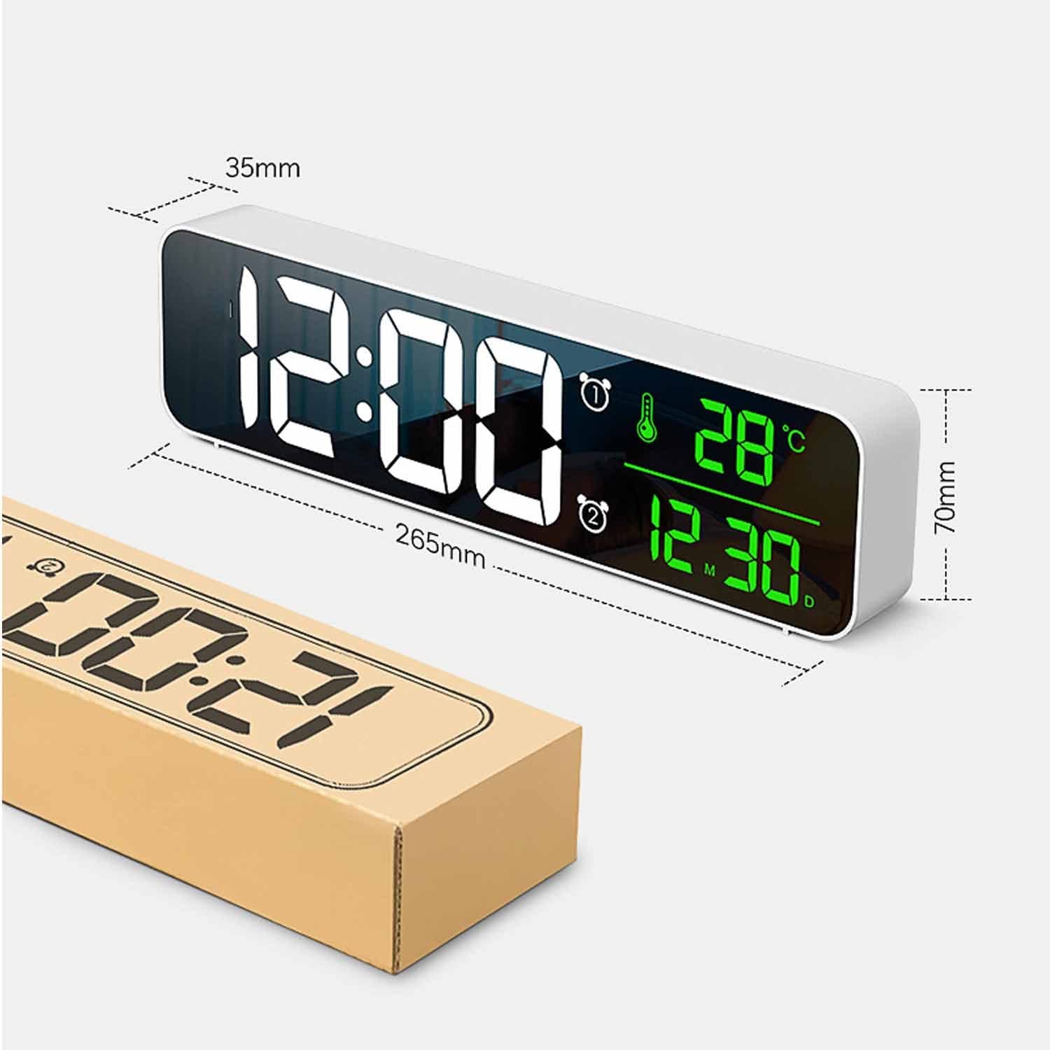 Reloj Despertador Digital, Reloj Despertador de Cabecera con Temperatura y Pantalla LED Grande, Reloj Espejo con 2 Alarmas,Brillo Ajustablede Adecuado para Dormitorios Escolares en Casa