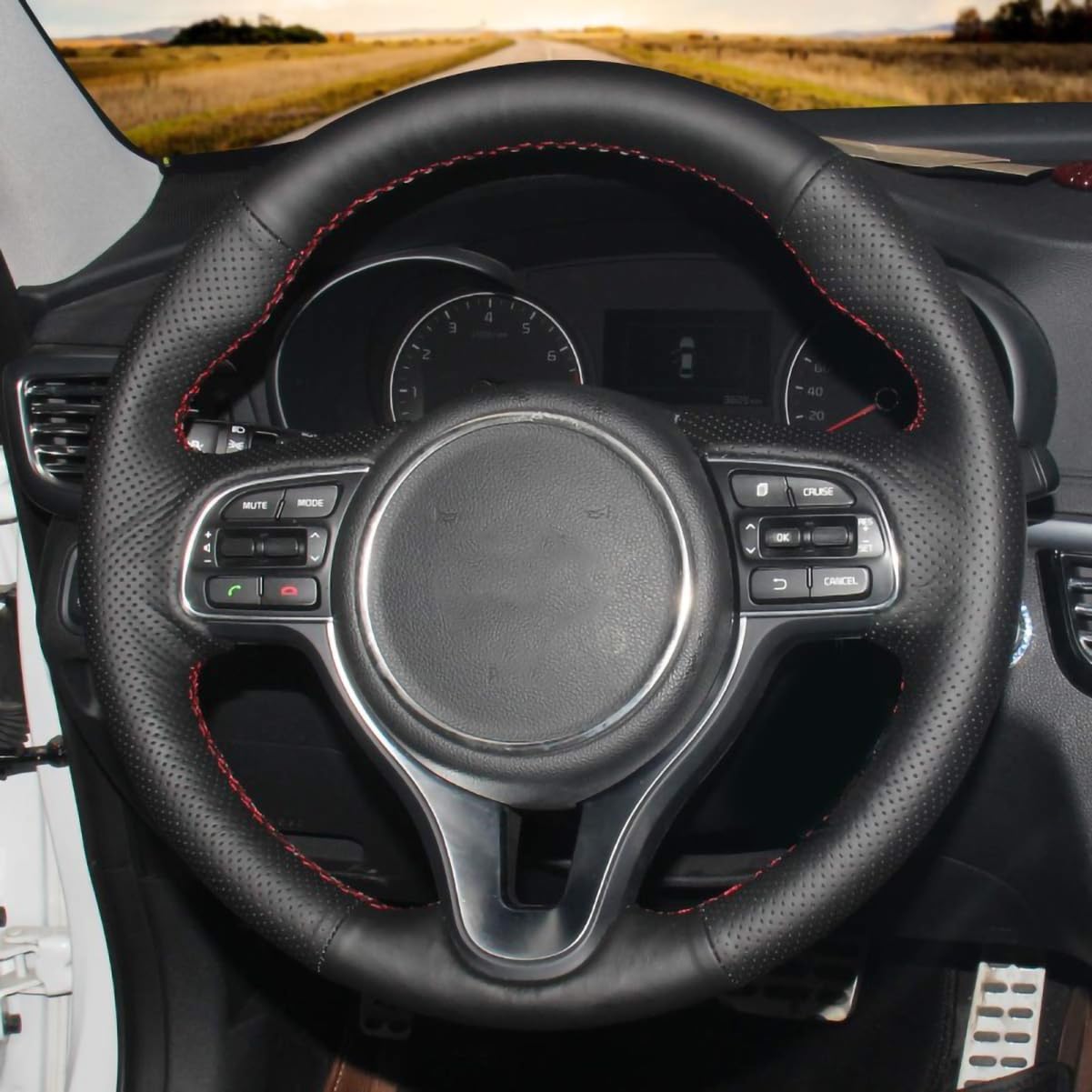 Genuine Leather Carbon Fiber Steering Wheel Cover for Kia Sportage 2017-2019 / NIRO 2017 2018 2019 2020 2021 2022 / Optima 2016-2018 Accessories Car Interior Custom Fit Hand Stitched OEM