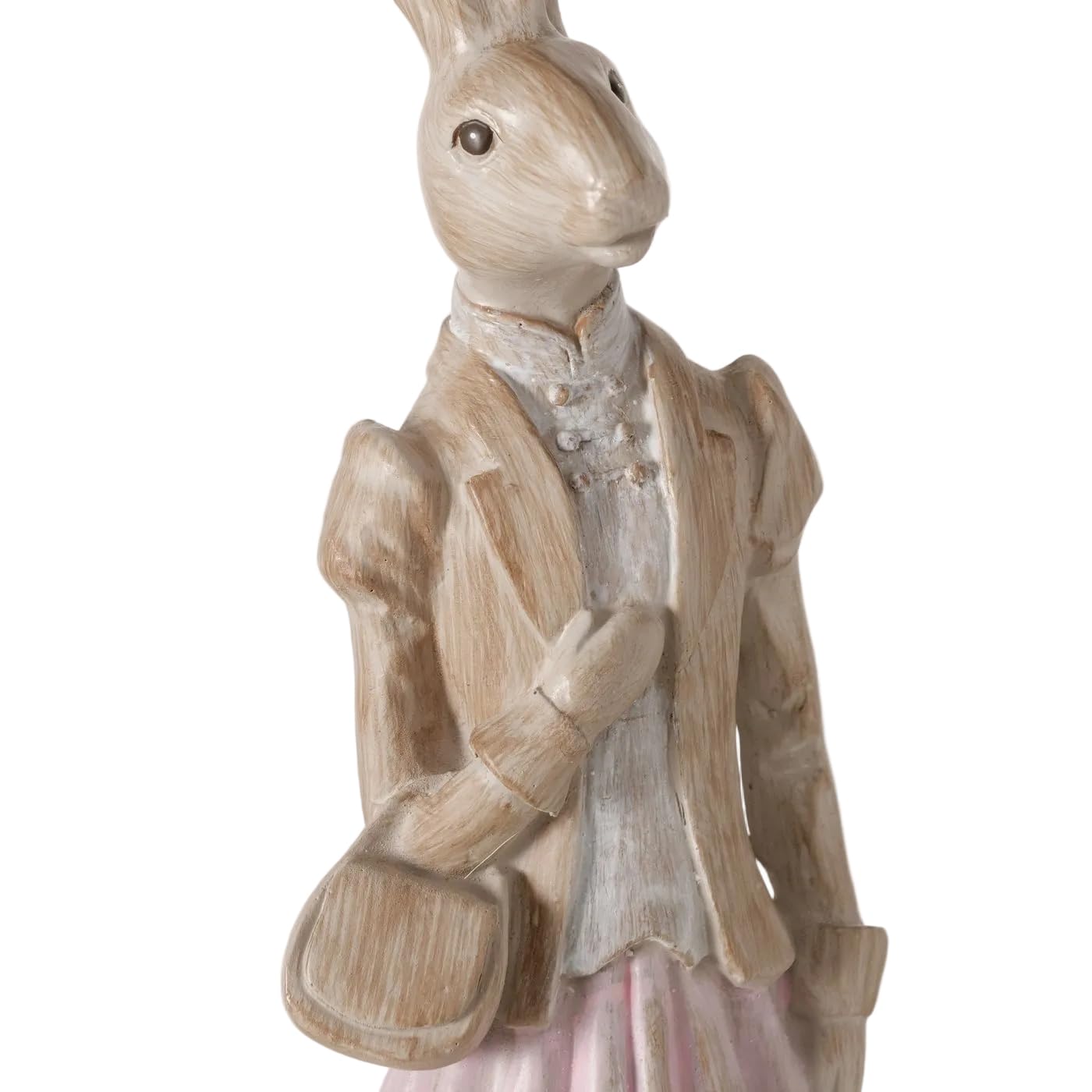 MF Deko Hasenfigur Elowen Hasenpaar, 2er Set, Elegant Gekleidet, Braun Grün Hellrosa, Kunstharz Handgearbeitet und Handbemalt, 31 cm Höhe, Osterdekoration