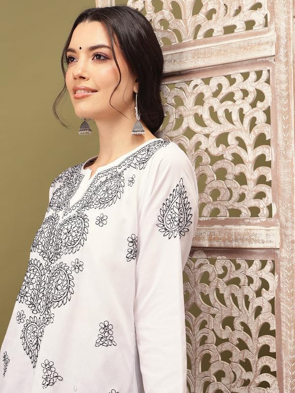 Ada Indian Hand Embroidered Chikankari Women's Straight Cotton Kurta Kurti Tunic A197536 - Image 6