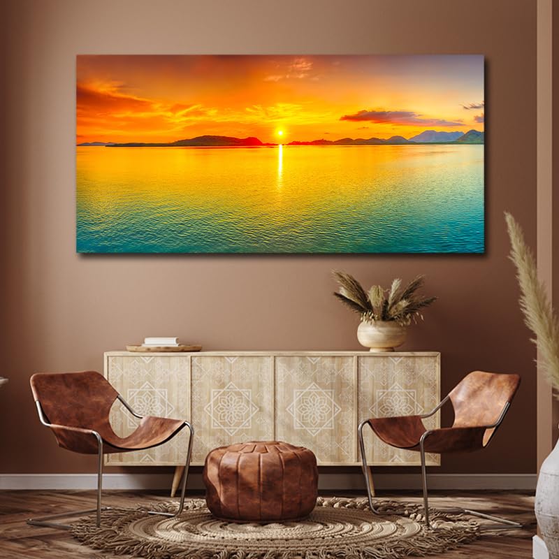 The Seven Colours Canvas Painting Golden Sunset Ocean Seascape